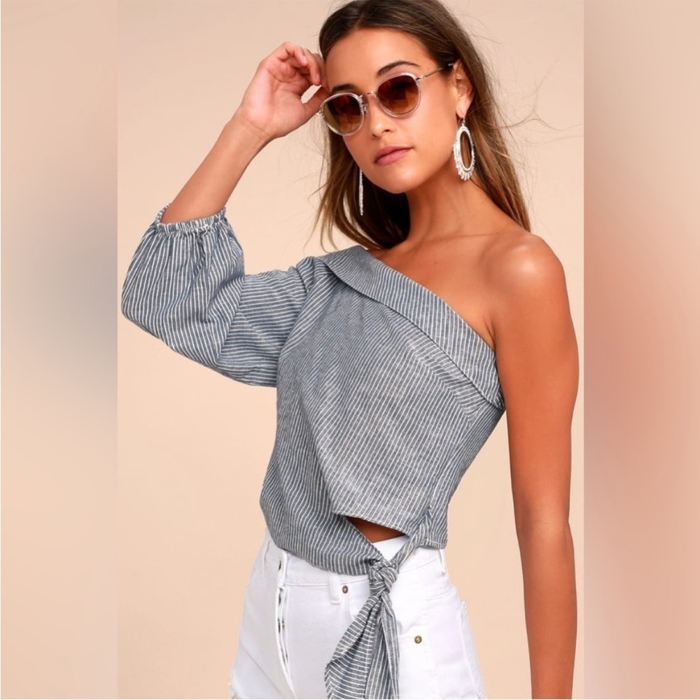 Free People Get Down Striped One Shoulder Crop Top Size 8